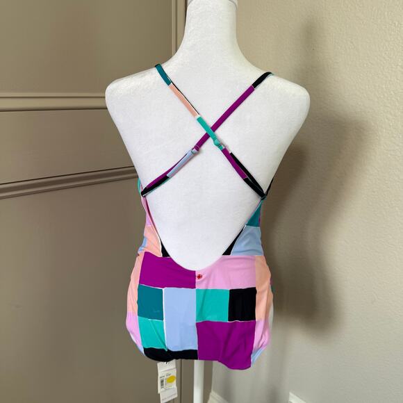 Red Carter NWT Lattice Lace Up Colorblock One Piece Swimsuit size L/10 - Picture 4 of 9